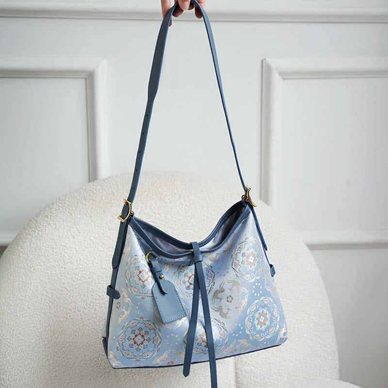 Buddha Stones Handmade Flower Crane Deer Butterfly Song Brocade Crossbody Bag Hangbags - image 3