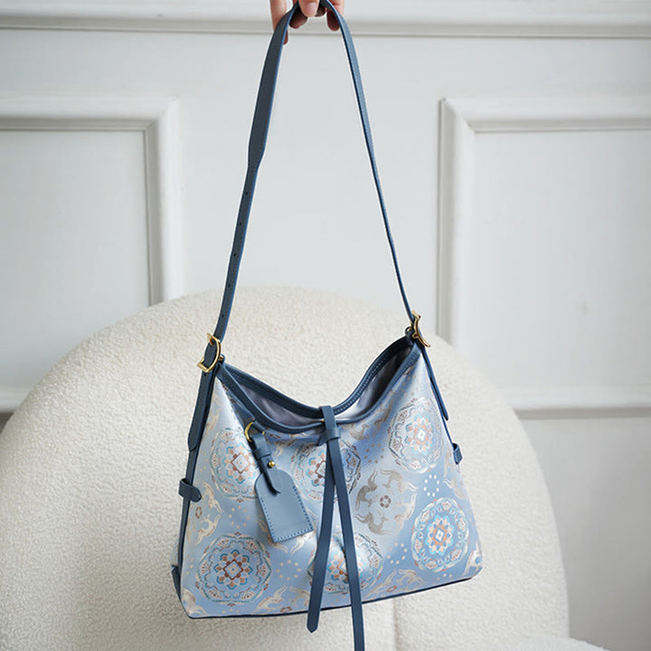 Buddha Stones Handmade Flower Crane Deer Butterfly Song Brocade Crossbody Bag Hangbags - image 3
