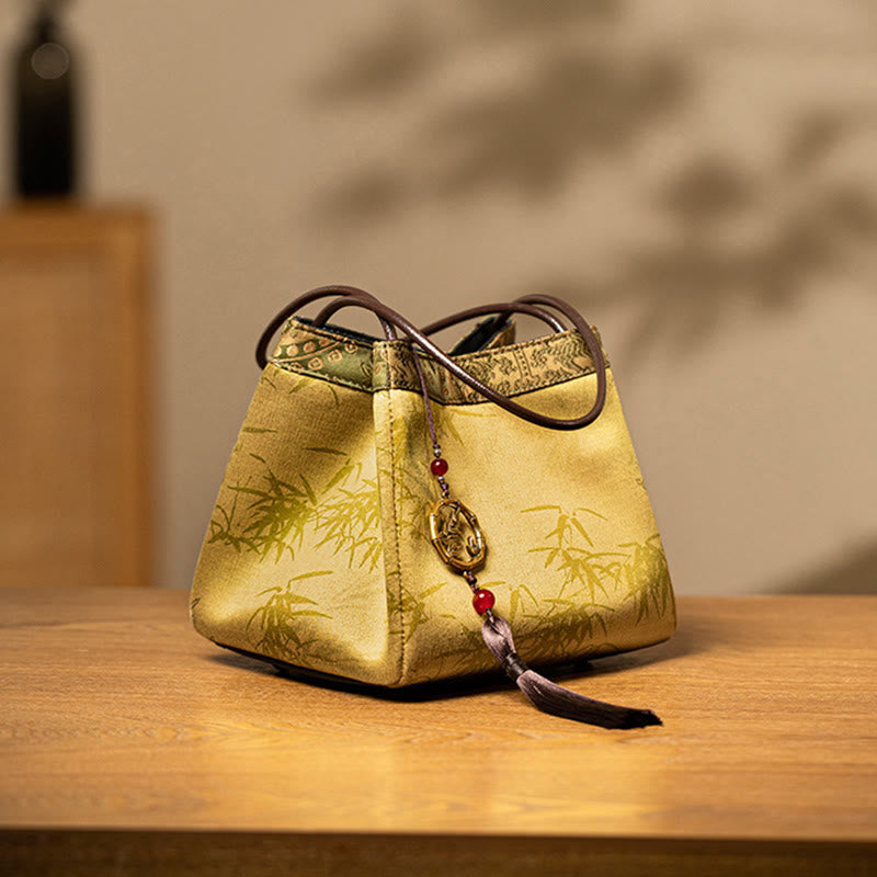 Buddha Stones Bamboo Branches Bead Pendant Tassel Xiangyunsha Silk Shoulder Bag Hangbags - image 1