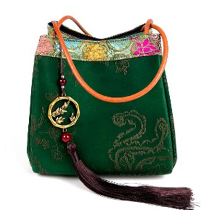 Buddha Stones Bamboo Branches Bead Pendant Tassel Xiangyunsha Silk Shoulder Bag Hangbags - Green Bamboo 16*16*16cm - image 9