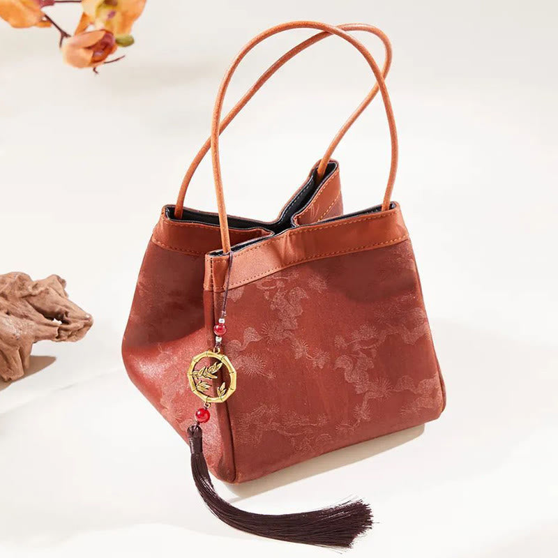 Buddha Stones Bamboo Branches Bead Pendant Tassel Xiangyunsha Silk Shoulder Bag Hangbags - LightCoral Bamboo 16*16*16cm - image 8