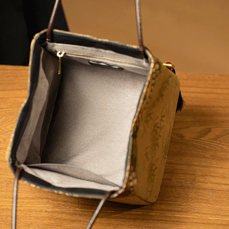 Buddha Stones Bamboo Branches Bead Pendant Tassel Xiangyunsha Silk Shoulder Bag Hangbags - image 6