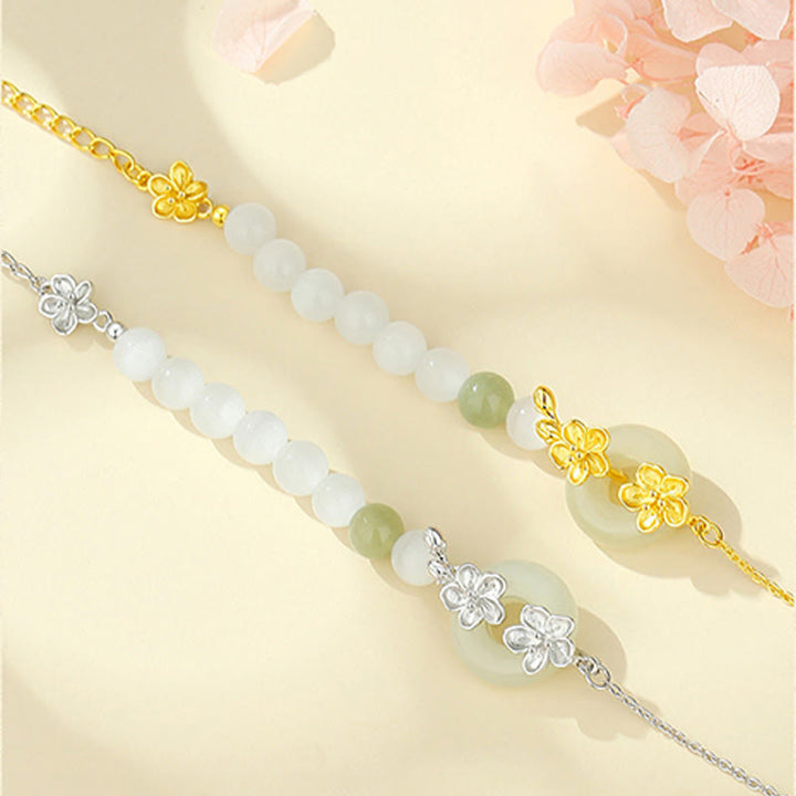 Buddha Stones Chrysoberyl Hetian Jade 999 Sterling Silver Love Bracelet - image 2