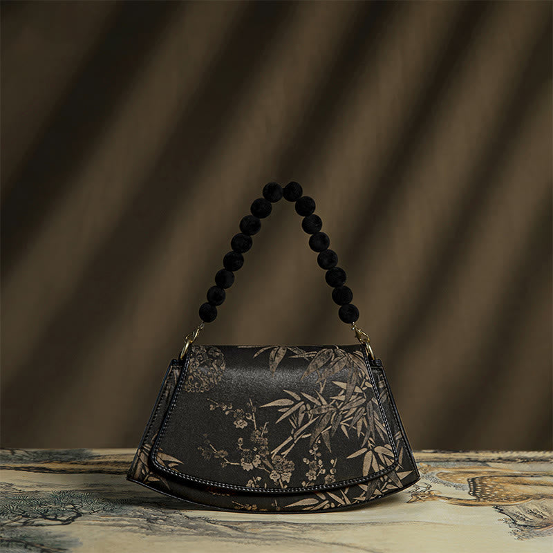 Buddha Stones Plum Bamboo Bead Chain Xiangyunsha Silk Crossbody Bag Shoulder Bag  - Black Plum Bamboo 27*15*6.5cm - image 0