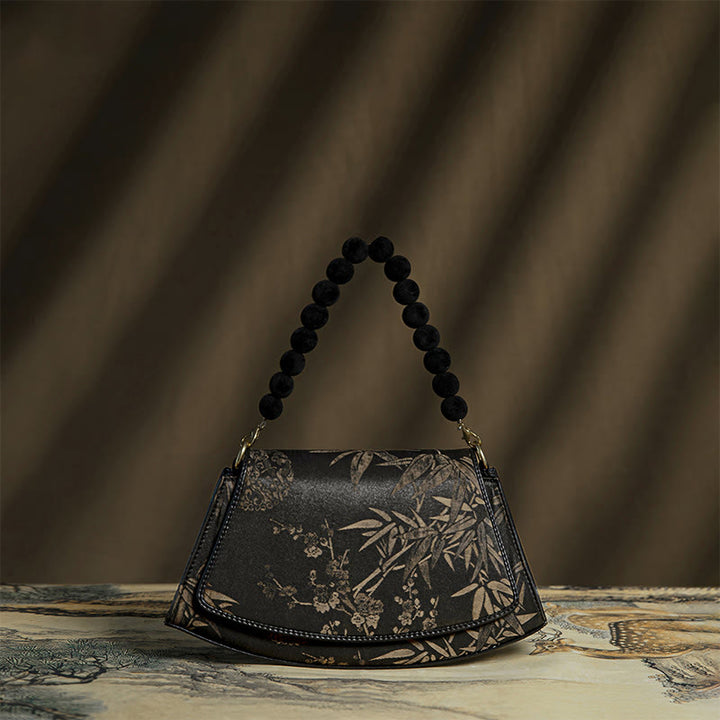 Buddha Stones Plum Bamboo Bead Chain Xiangyunsha Silk Crossbody Bag Shoulder Bag  - Black Plum Bamboo 27*15*6.5cm - image 0