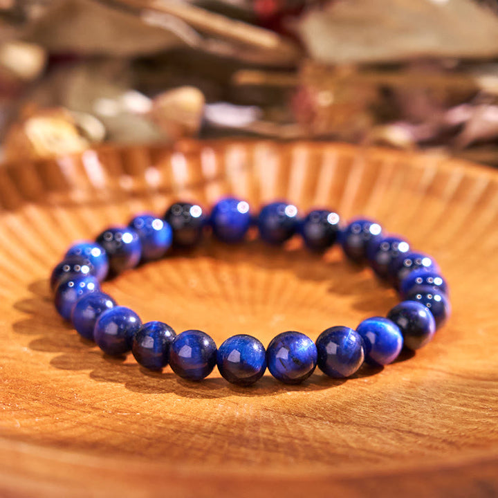 Buddha Stones Blue Tiger Eye Protection Bracelet - 0.23 in (6 mm) - image 0
