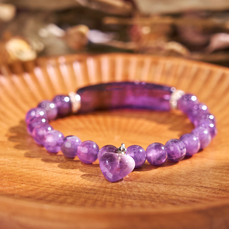 Buddha Stones Natural Quartz Love Heart Healing Beads Bracelet - Amethyst - image 0