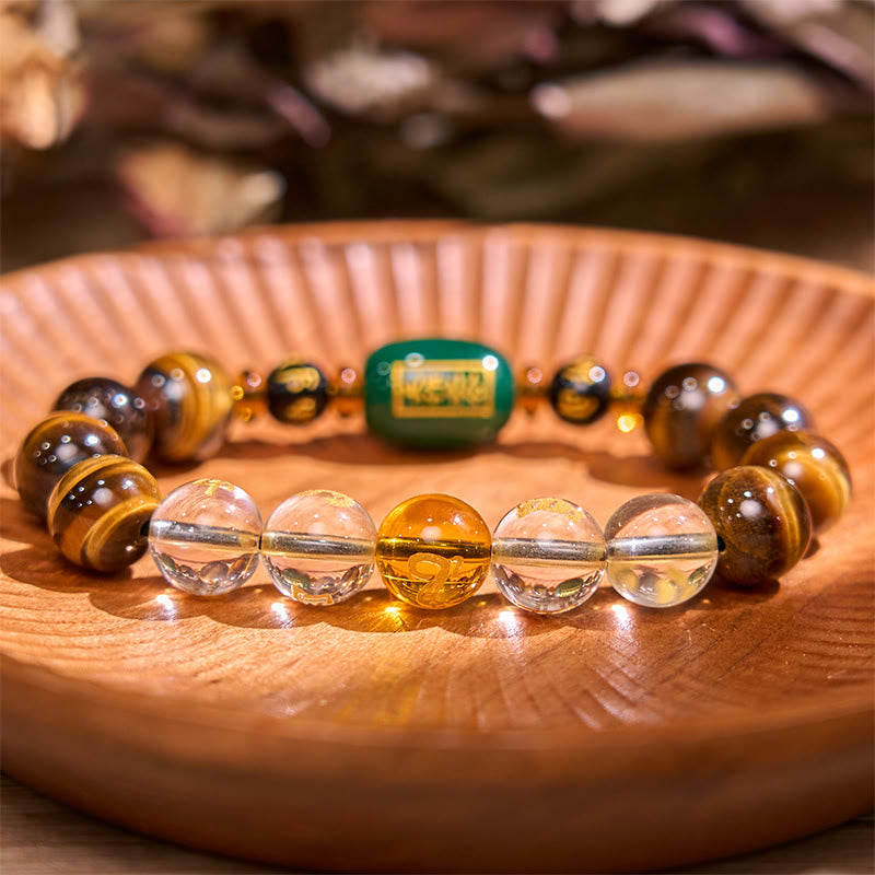 Buddha Stones Chinese Zodiac Tiger Eye White Crystal Courage Bracelet - image 42