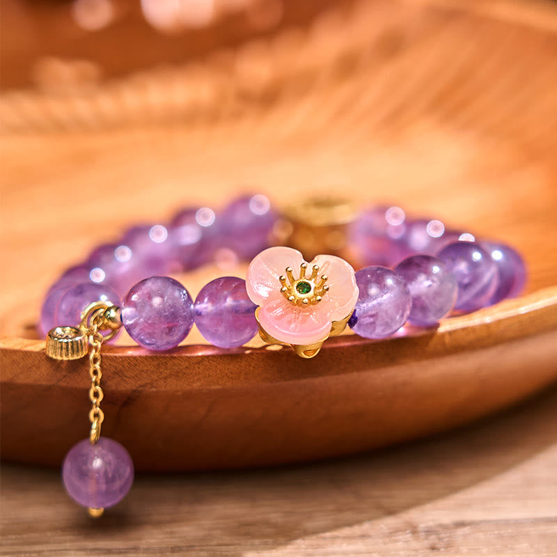 Buddha Stones Amethyst Peach Blossom Fortune Meditation Bracelet - Amethyst(Wrist Circumference: 14-17cm) - image 0