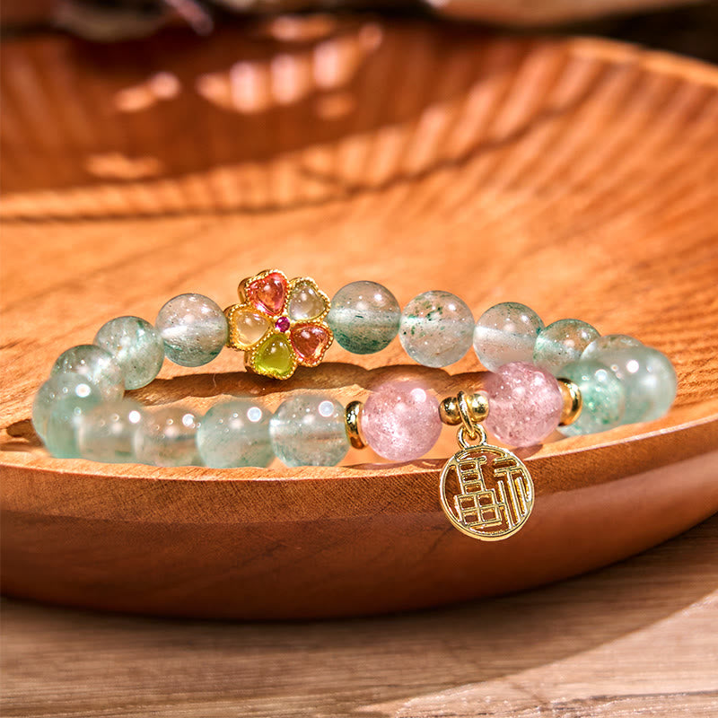 Buddha Stones Natural Green Strawberry Quartz Soothing Fu Character Bracelet - image 3