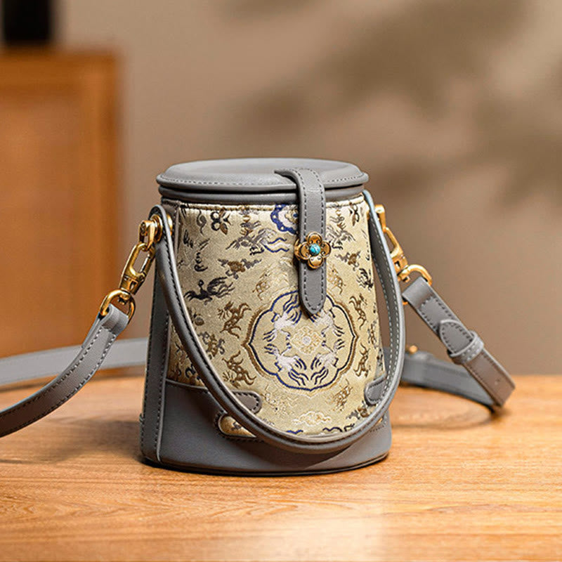 Buddha Stones Deer Crane Bamboo Flower Song Brocade Xiangyunsha Silk Crossbody Bag Hangbags - image 1