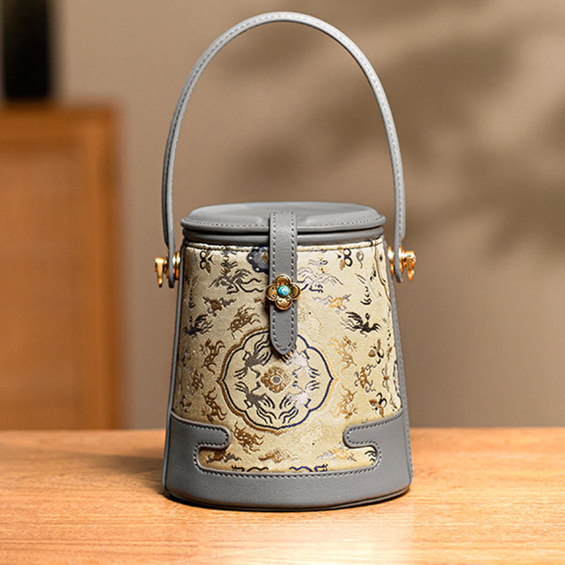 Buddha Stones Deer Crane Bamboo Flower Song Brocade Xiangyunsha Silk Crossbody Bag Hangbags - LightSteelBlue Crane Deer-Song Brocade 19.5*15*14cm - image 0