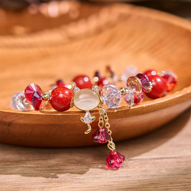 Buddha Stones Amethyst Green Crystal Red Crystal Cat Balance Bracelet - Red Crystal(Wrist Circumference: 14-16cm) - image 15