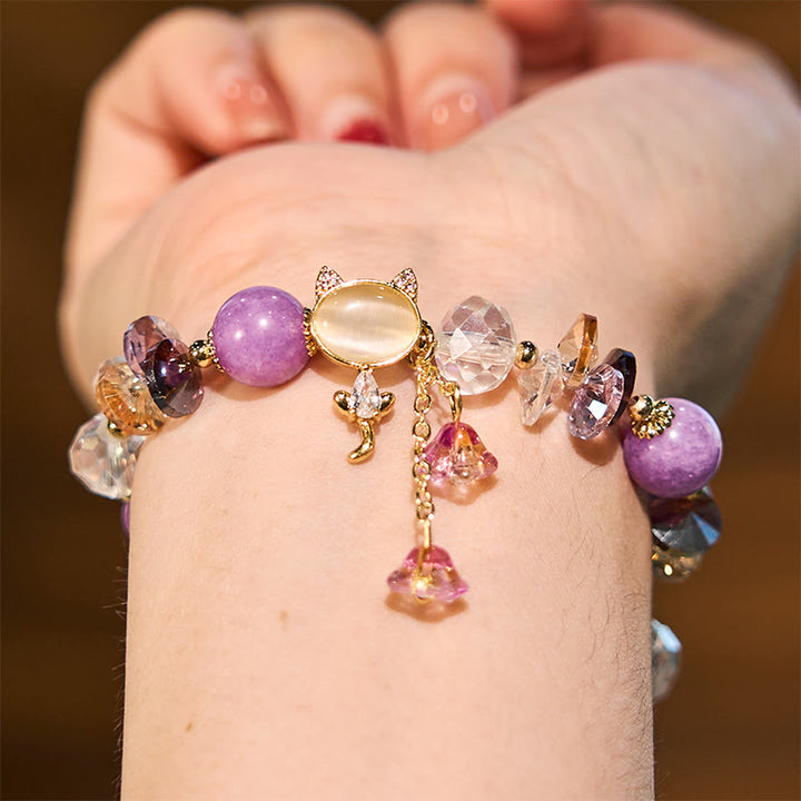 Buddha Stones Amethyst Green Crystal Red Crystal Cat Balance Bracelet - image 4