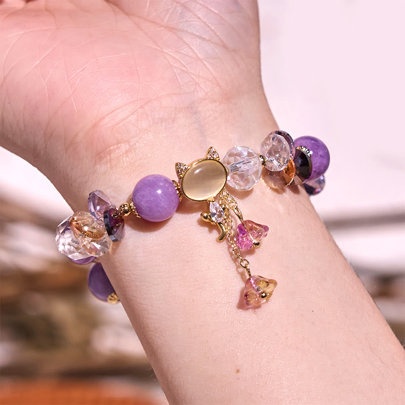 Buddha Stones Amethyst Green Crystal Red Crystal Cat Balance Bracelet - image 3