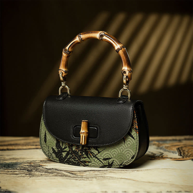 Buddha Stones Curve Bamboo Handle Xiangyunsha Silk Crossbody Bag Hangbags - image 1