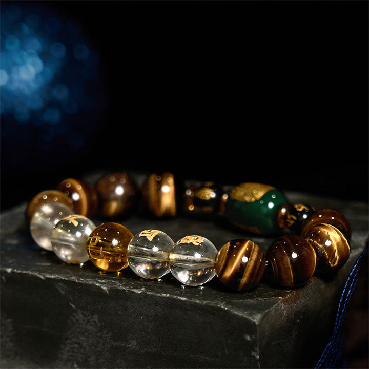 Buddha Stones Chinese Zodiac Tiger Eye White Crystal Courage Bracelet - image 3