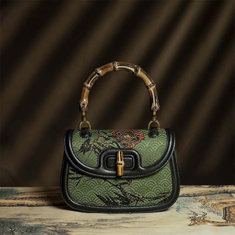 Buddha Stones Curve Flower Bamboo Handle Xiangyunsha Silk Crossbody Bag Hangbags - image 1