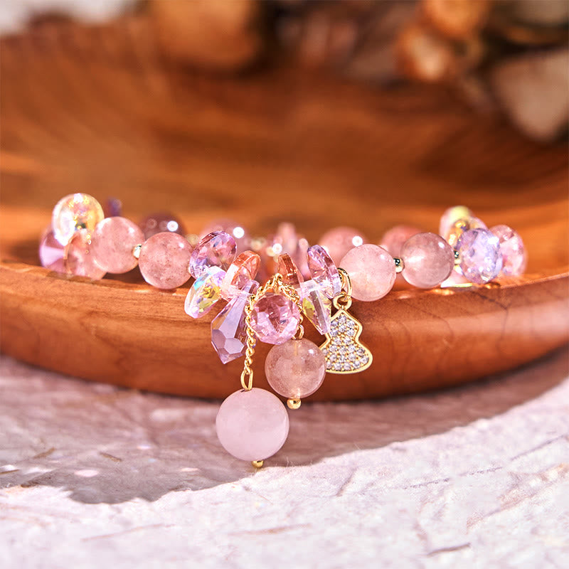 Buddha Stones Strawberry Quartz Crystal Gourd Positive Bracelet - image 1