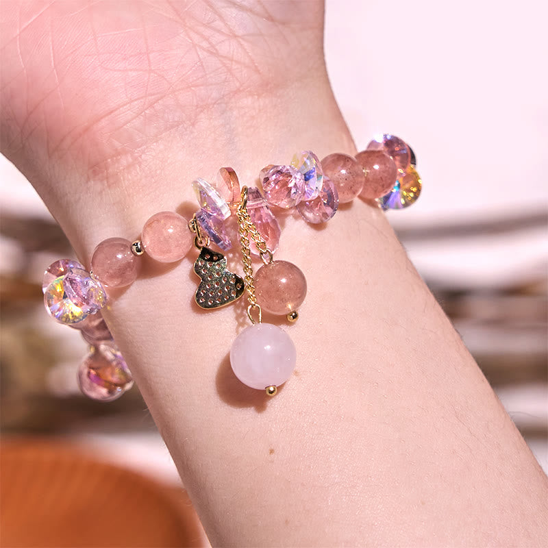 Buddha Stones Strawberry Quartz Crystal Gourd Positive Bracelet - image 3