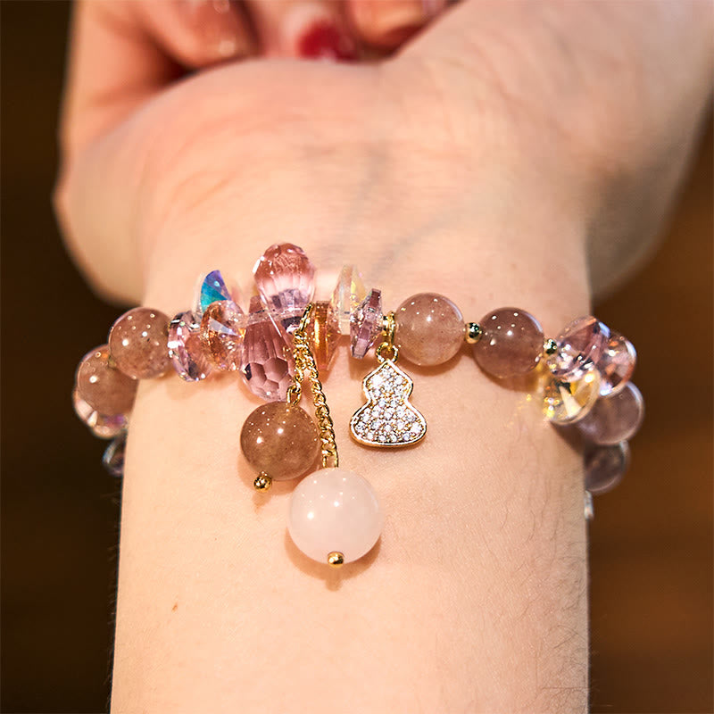 Buddha Stones Strawberry Quartz Crystal Gourd Positive Bracelet - image 4