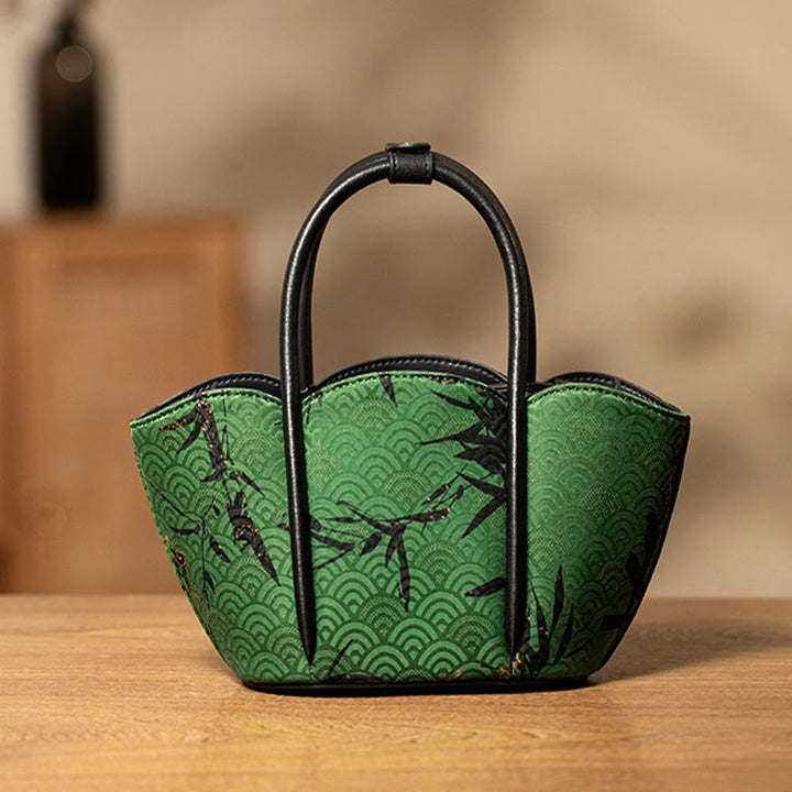 Buddha Stones Curve Bamboo Flower Shape Xiangyunsha Silk Crossbody Bag Hangbags - Green Curve Bamboo 15.5*11*14.5cm - image 0
