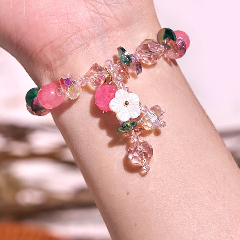 Buddha Stones Pink Crystal Green Crystal White Crystal Flower Warmth Bracelet - image 3