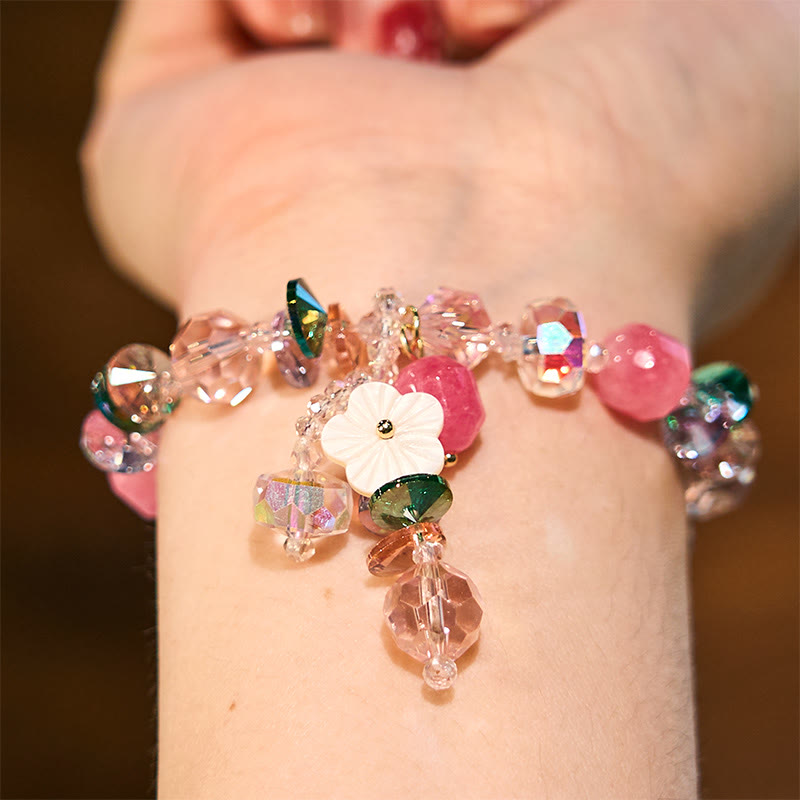 Buddha Stones Pink Crystal Green Crystal White Crystal Flower Warmth Bracelet - image 4