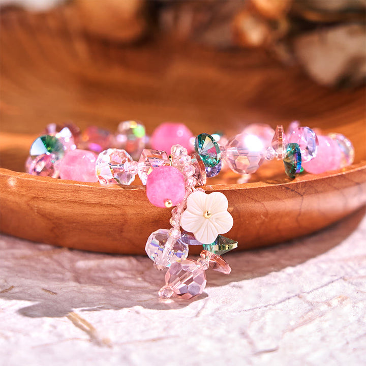 Buddha Stones Pink Crystal Green Crystal White Crystal Flower Warmth Bracelet - image 1