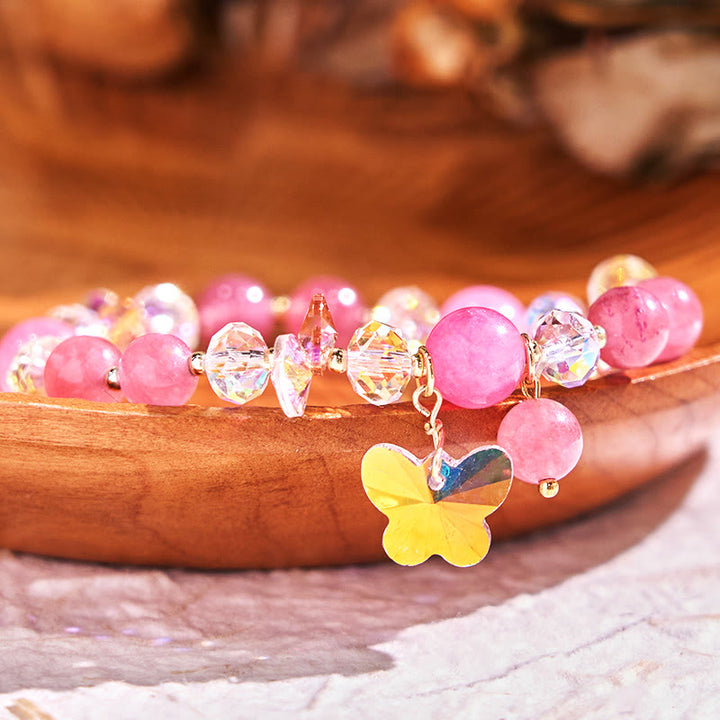 Buddha Stones Strawberry Quartz White Crystal Pink Crystal Butterfly Love Bracelet - image 1