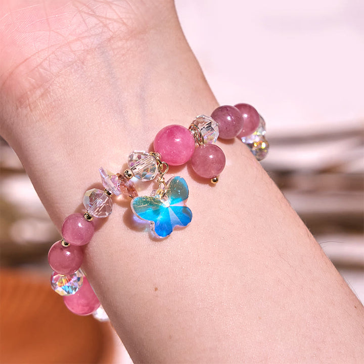 Buddha Stones Strawberry Quartz White Crystal Pink Crystal Butterfly Love Bracelet - image 3