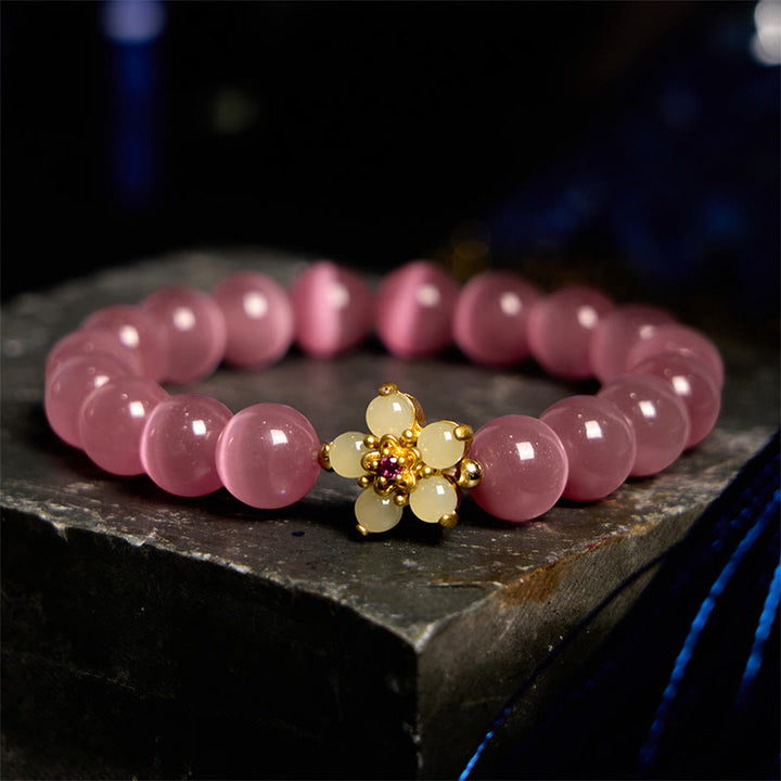 Buddha Stones Cat's Eye Chrysoberyl Flower Love Bracelet - Pink Cat's Eye(Wrist Circumference: 14-17cm) - image 20