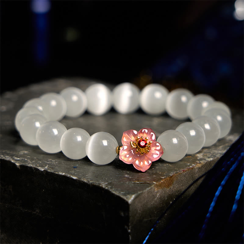 Buddha Stones Cat's Eye Chrysoberyl Flower Love Bracelet - White Cat's Eye(Wrist Circumference: 14-17cm) - image 1