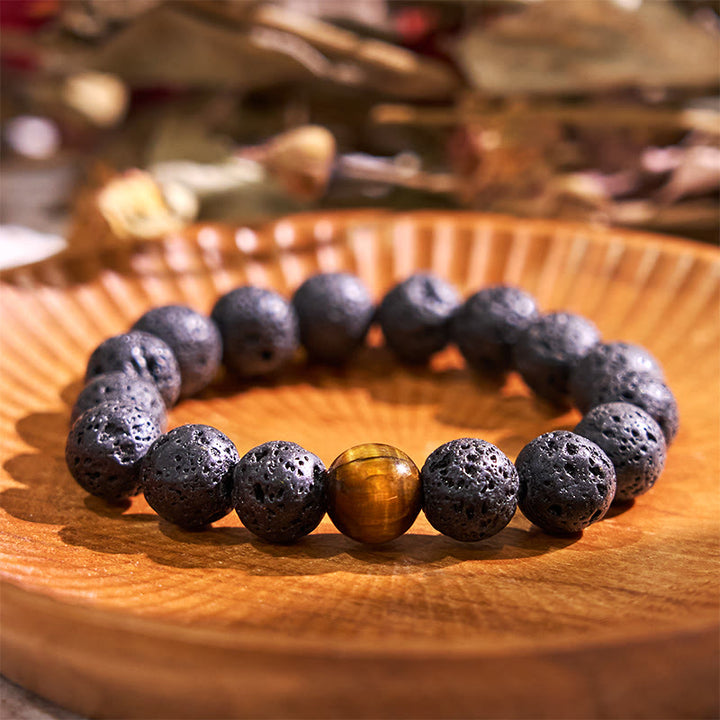 Buddha Stones Lava Rock Tiger Eye Stone Peace Healing Bracelet - Lava Rock(Wrist Circumference 17 cm) - image 0