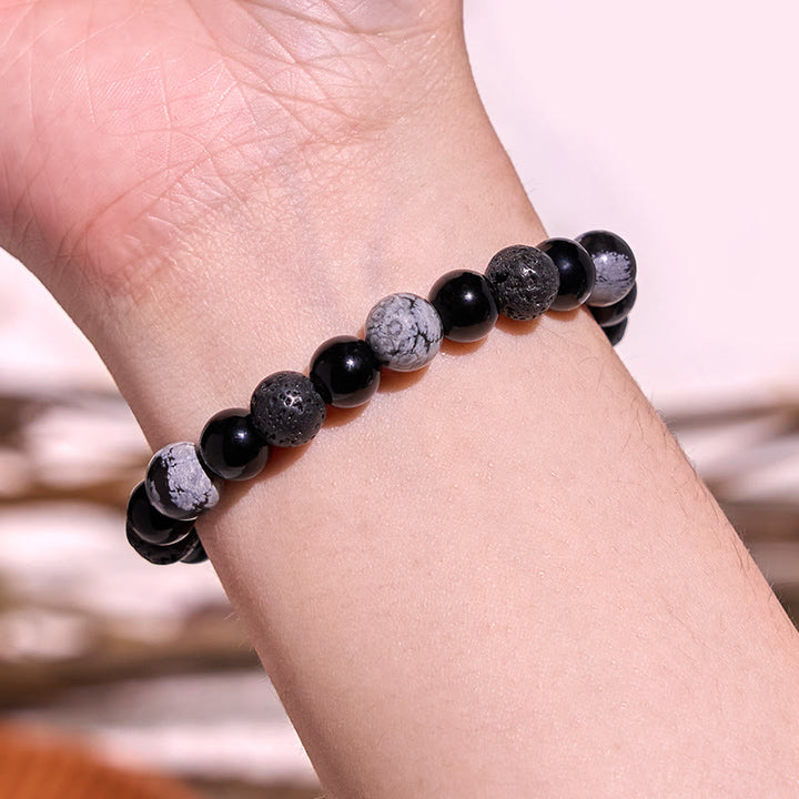 Buddha Stones Black Obsidian Lava Rock Stone Yin Yang Strength Bracelet - image 4