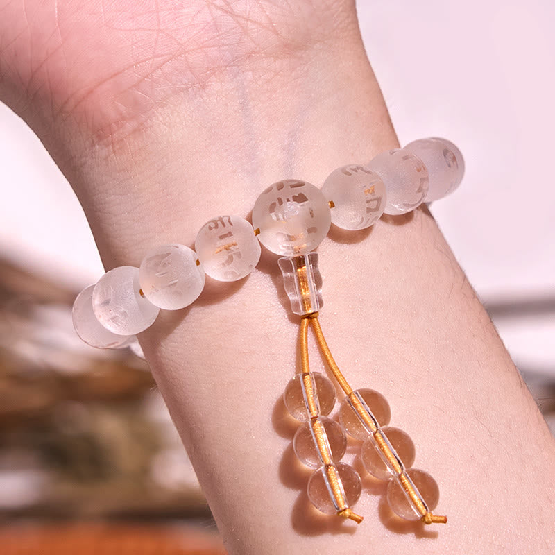 Buddha Stones Tibet White Crystal Black Onyx Om Mani Padme Hum Meditation Bracelet - image 4