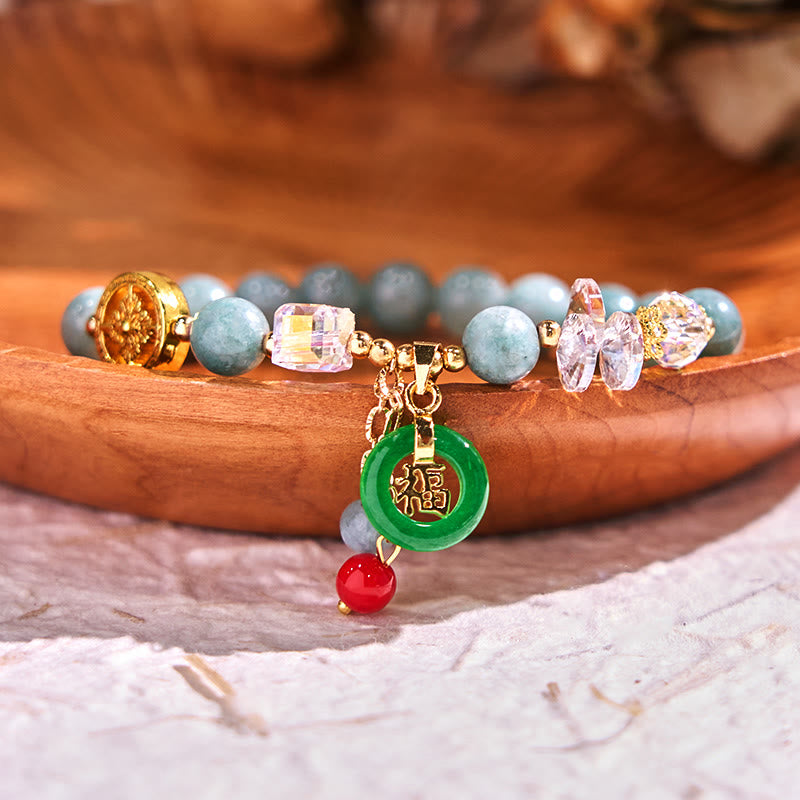 Buddha Stones Strawberry Quartz Jade Fu Character Charm Healing Bracelet - Jade(Wrist Circumference 14-16cm) - image 12