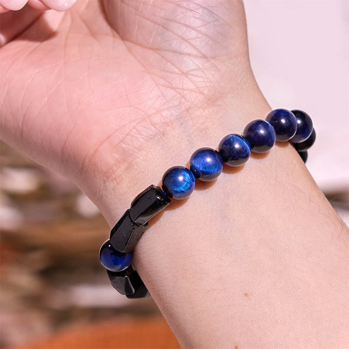 Buddha Stones Blue Tiger Eye Black Tourmaline Strength Bracelet - image 5