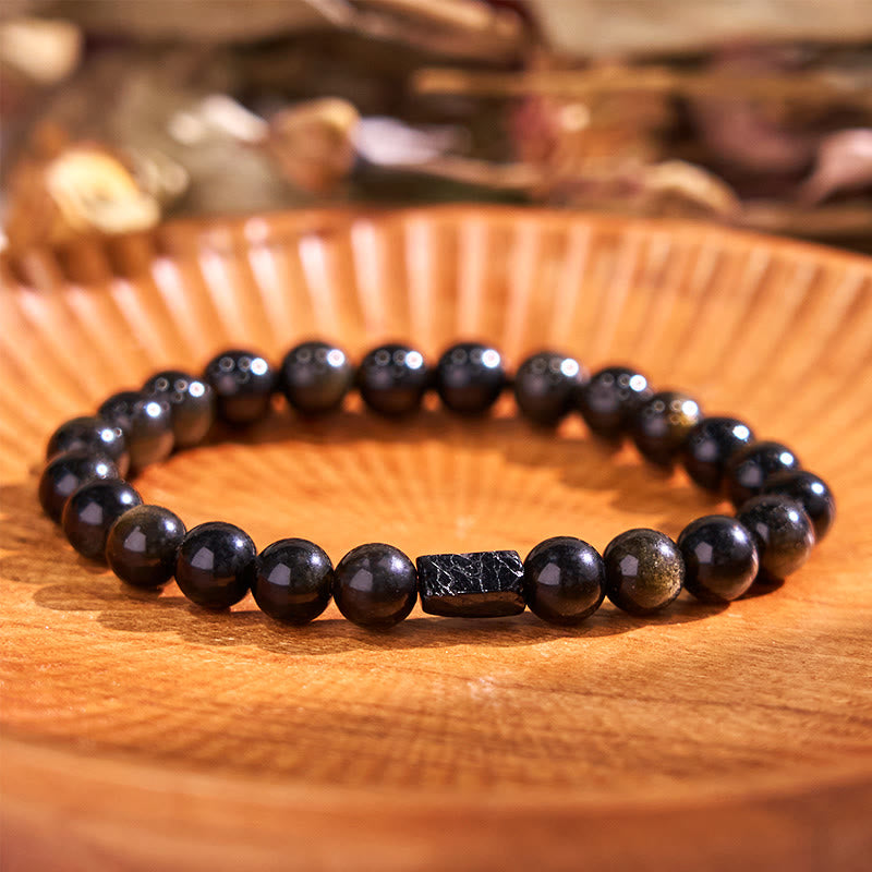 Buddha Stones Gold Sheen Obsidian Black Tourmaline Wealth Bracelet - image 3