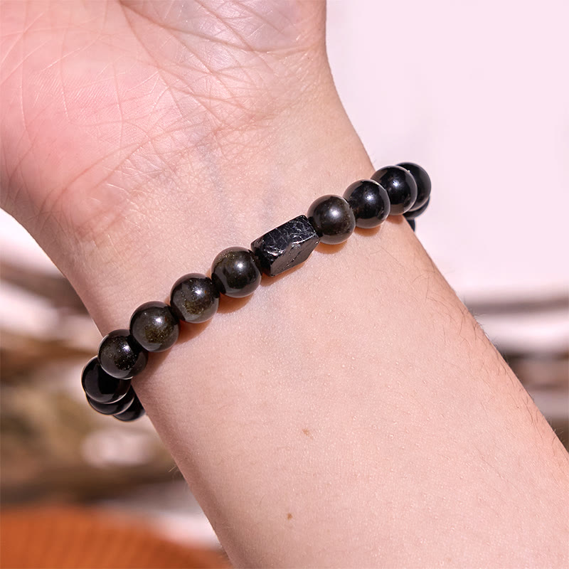 Buddha Stones Gold Sheen Obsidian Black Tourmaline Wealth Bracelet - image 2