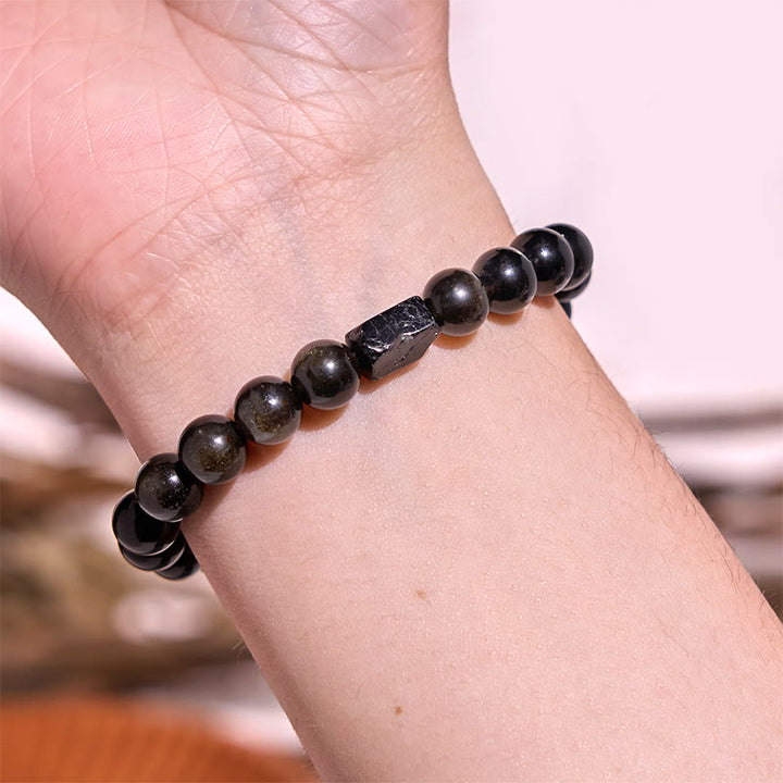 Buddha Stones Gold Sheen Obsidian Black Tourmaline Wealth Bracelet - image 5