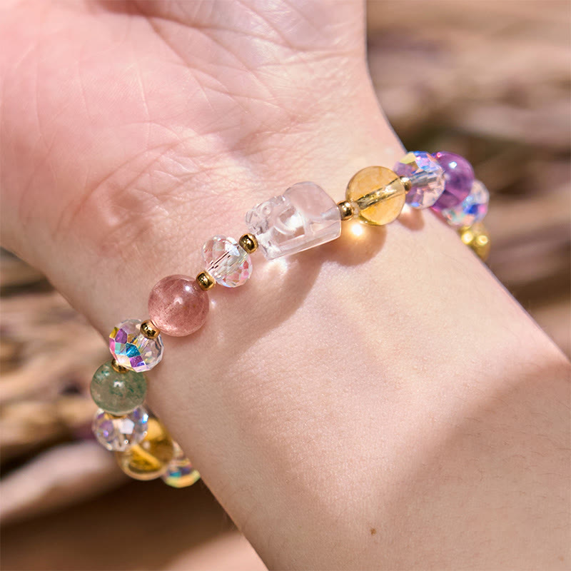 Buddha Stones PiXiu White Crystal Citrine Green Strawberry Quartz Amethyst Luck Bracelet - image 2