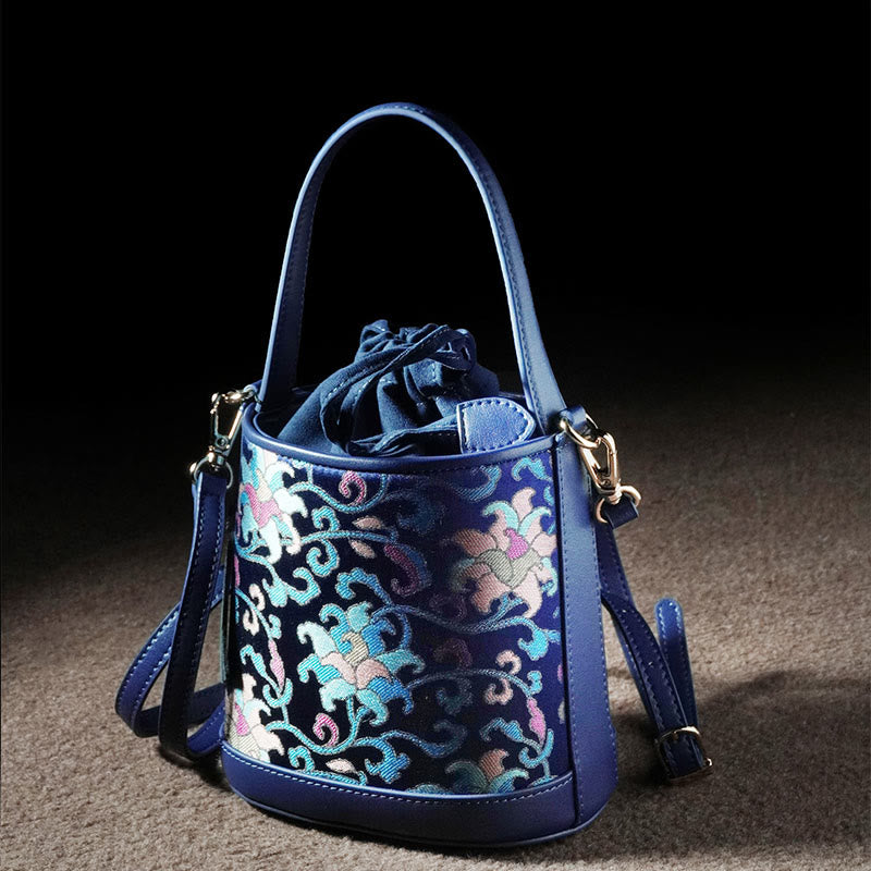 Buddha Stones Retro Lotus Entwined Branches Song Brocade Crossbody Bag Hangbags - image 1