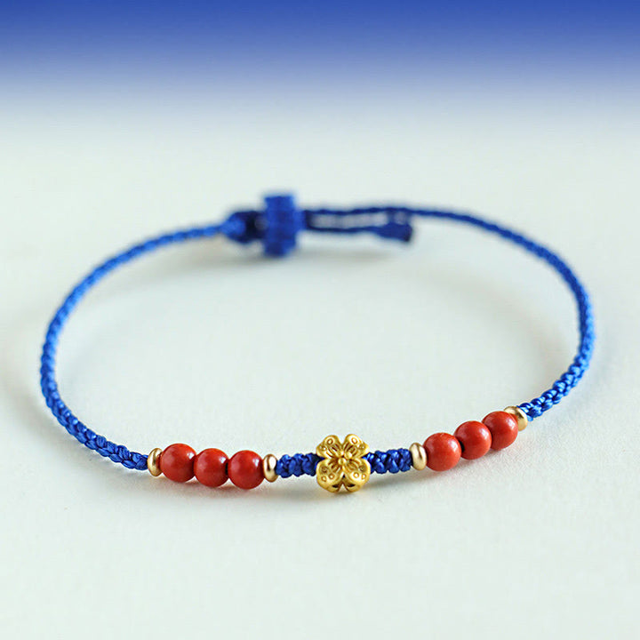 Buddha Stones Klein Blue String South Red Agate Garnet Copper Flower Power Bracelet - South Red Agate Copper Flower(Wrist Circumference: 15-18cm) - image 2