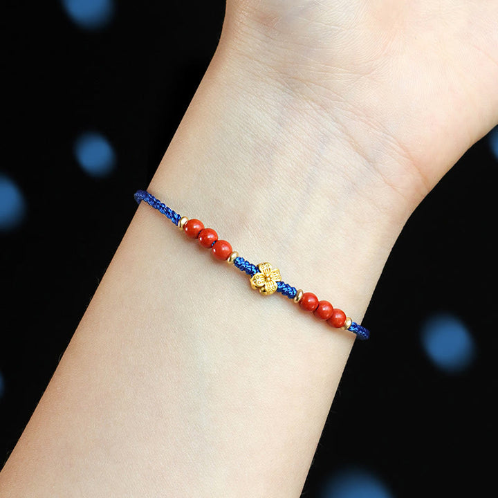 Buddha Stones Klein Blue String South Red Agate Garnet Copper Flower Power Bracelet - image 4