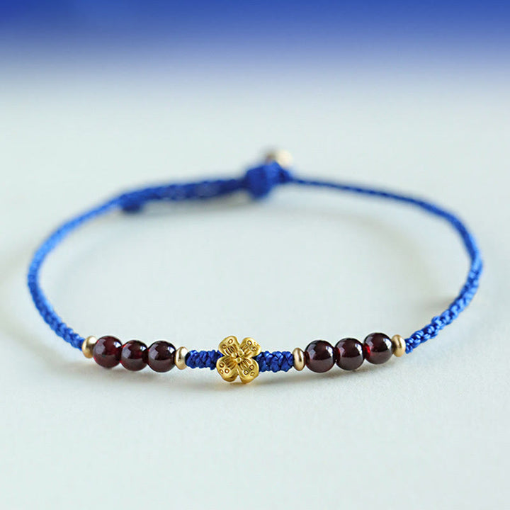 Buddha Stones Klein Blue String South Red Agate Garnet Copper Flower Power Bracelet - Garnet Copper Flower(Wrist Circumference: 15-18cm) - image 8
