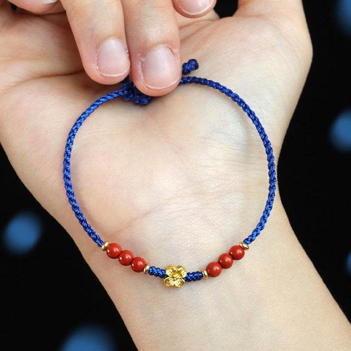 Buddha Stones Klein Blue String South Red Agate Garnet Copper Flower Power Bracelet - image 3