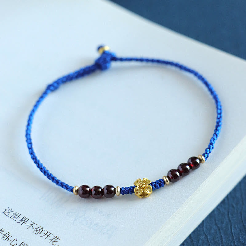 Buddha Stones Klein Blue String South Red Agate Garnet Copper Flower Power Bracelet - image 9