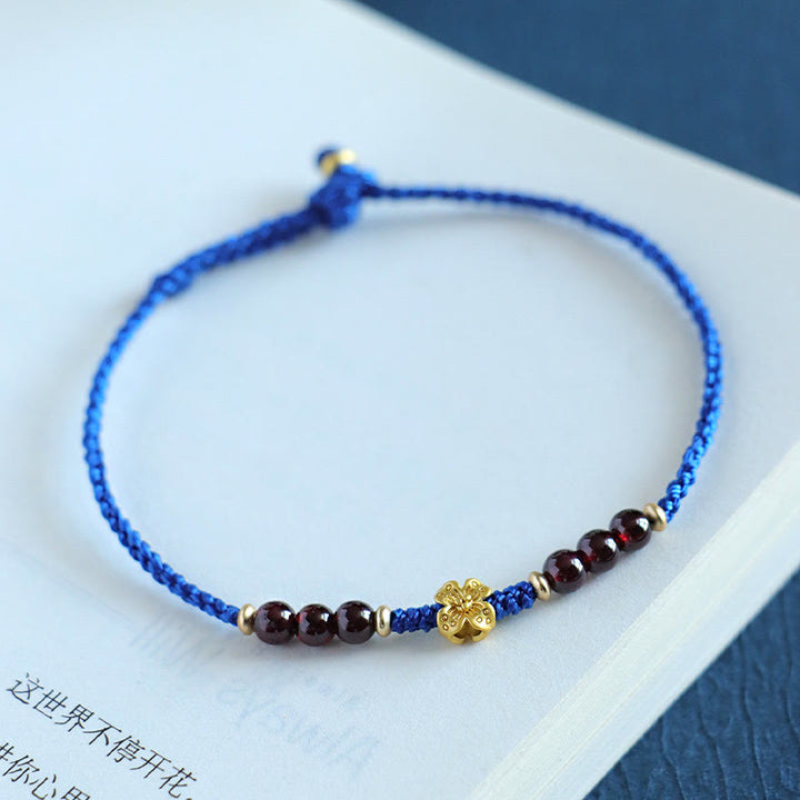 Buddha Stones Klein Blue String South Red Agate Garnet Copper Flower Power Bracelet - image 9