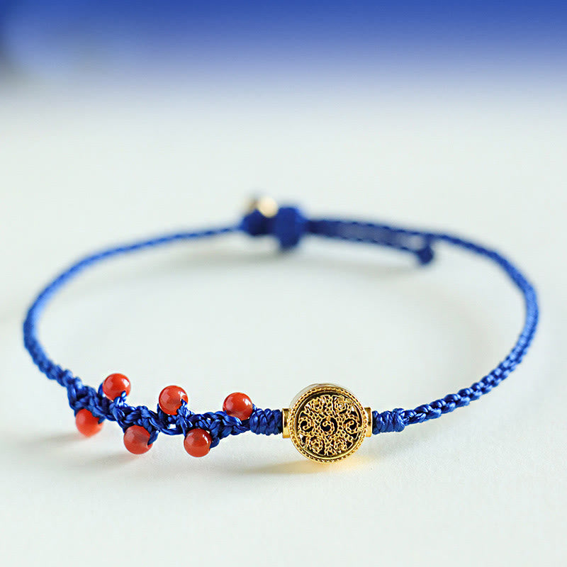 Buddha Stones Klein Blue String South Red Agate Garnet Copper Flower Power Bracelet - image 1